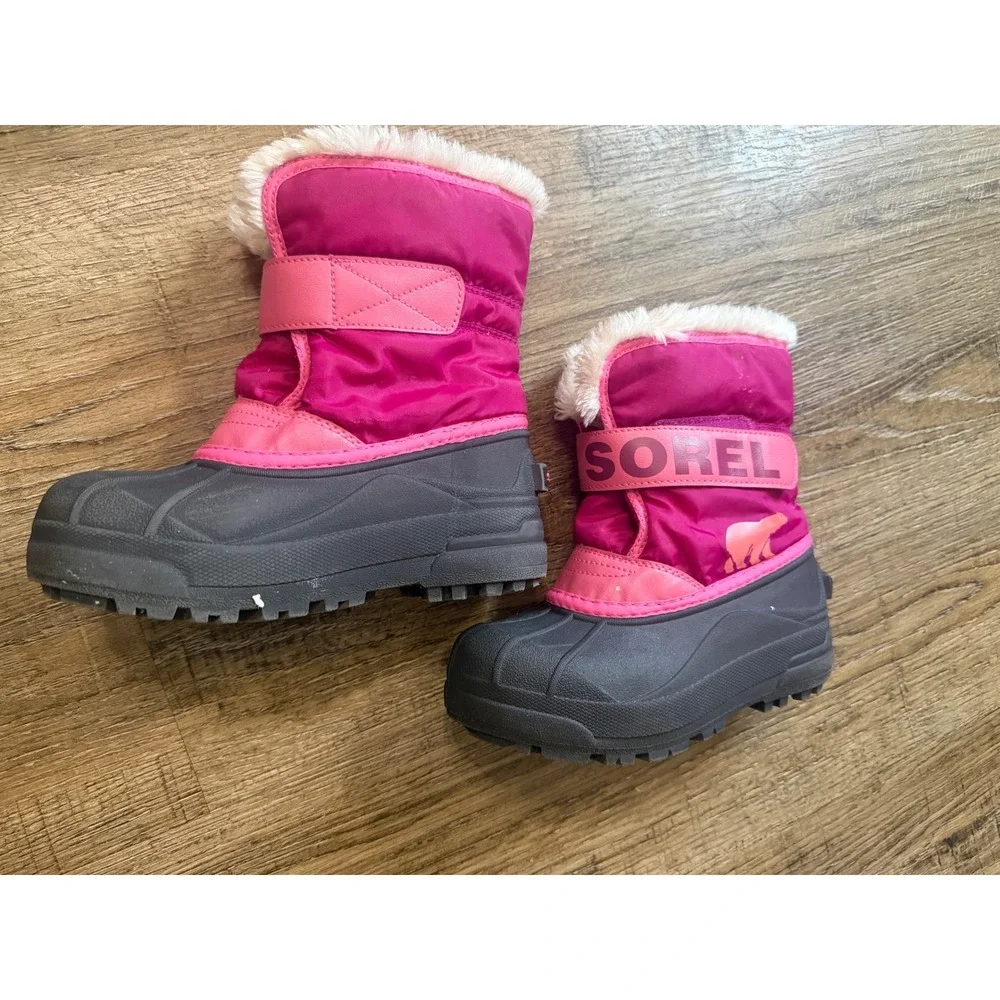Sorel Kids Snow Commander Boots Pink Grey Waterproof Faux Fur Winter Boots